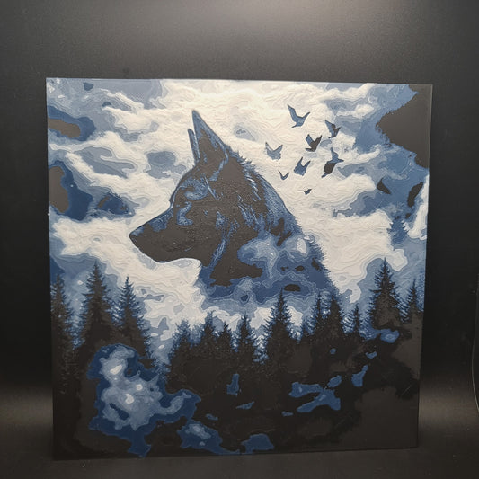 “Forest Guardian Floof” – 3D Printed HueForge German Shepherd in the Sky